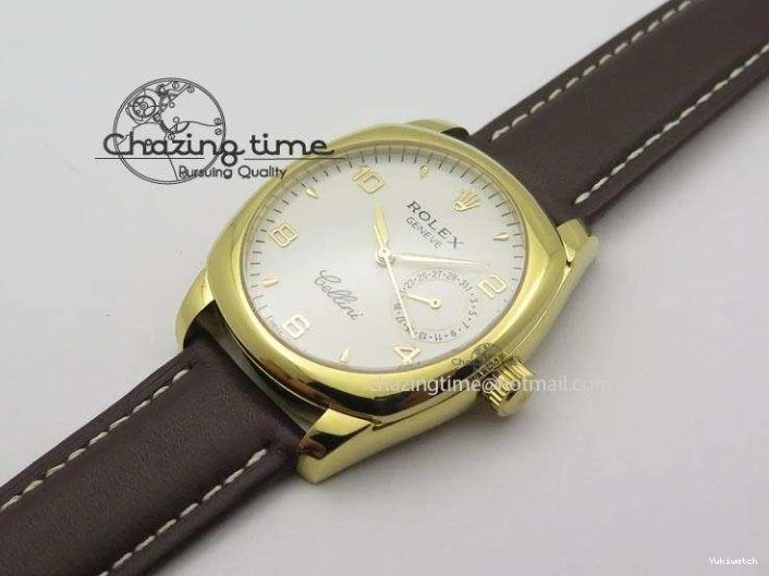 On YG A2824 Leather Brown Dial Date Cellini Strap Numeral White 0318